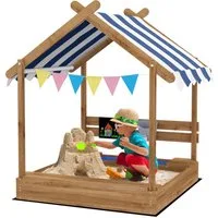 Outsunny Sandkasten Sandkiste aus Holz mit Sitzplatz, (Spielhaus, 1-tlg., Sandbox mit Tafel), für 3-7 Jahre Kinder, 124 x 116 x 146 cm