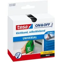 tesa Klett-Klebeband ON & OFF Extra Strong Klettband (Packung, 1-St) selbstklebendes Klettband - extra stark - schwarz - 2,5 m : 20 mm