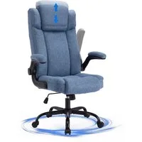 LIYURUI Bürostuhl Ergonomischer 150KG Belastbarkeit Chefsessel Stoff Flip-up Armlehnen, mit Wippfunktion und platzsparenden Armlehnen, blau