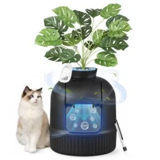 FEANDREA Katzenklo Blumentopf, versteckte Katzentoilette, mit künstlicher Pflanze schwarz