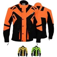 German Wear Motorradjacke GW300J (mit Abnehmbar & Washbar Thermofutter & Protektoren) lange Jacke aus 4 Schichten Wasserabweisend Reflektierend Neonfarben