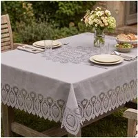 SCHÖNER LEBEN. Tischdecke Tischdecke Outdoor Häkelspitze Amira dunkelgrau 137x180cm