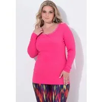 MIAMODA Longsleeve Rippshirt Slim Fit weiter Ausschnitt mit Spitze