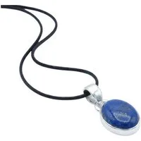 mantraroma Kettenanhänger SAMA oval aus 925 Silber mit Lapis Lazuli (Kettenanhänger am Baumwollband im Schmuckbeutel), 925 Sterling Silber Kettenanhänger für Damen