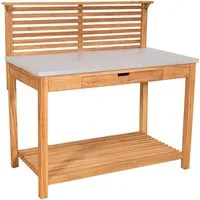 MR.DEKO Pflanztisch Hampton Teak 115 cm Gärtnertisch mit Schublade Garten Arbeitstisch (1-St)