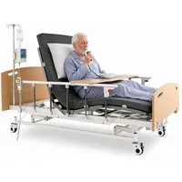 Vankel Bett Elektrisches Pflegebett mit 4 Funktionen, Matratze & max.205kg (Seitenschutz und Lattenrost inklusive, elektrisch verstellbar), mit Fernbedienung, Seitengittern, Tischplatte & Infusionsständer