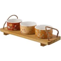 MARELIDA Servier-Set Tapas Set Servierset Servierplatte mit 3 Schalen Dipschalen Fingerfood, Holz, (4-tlg)