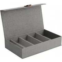 hausleben Brillenetui für 5 Brillen, Brillenbox aus Leinen mit Deckel und Magnet Verschluss, Verstärkt mit Holz