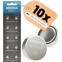 ABSINA SR621SW Uhrenbatterie 1,55V Silberoxid 10er Pack - Knopfzelle LR621 Knopfzelle, (1 St)