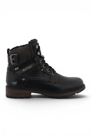 Mustang Herren Schwarze Kunstleder Winter Schnür-Stiefeletten - M0021001