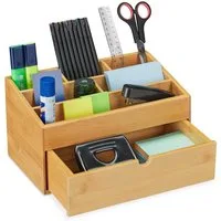 relaxdays Schreibtischaufsatz Schreibtisch Organizer Bambus