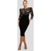 Goddiva Midikleid Scalloped Crochet & Velvet Midi Dress knielang