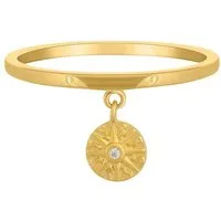CAÏ Fingerring 925 Silber Anhänger Münze vergoldet Sonne Zirkonia
