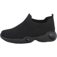 Ital-Design Kinder Low-Top Freizeit Sneaker Flach Freizeitschuhe in Schwarz