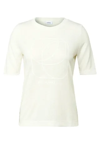 CECIL - Shirt mit tonalem Print weiß - Gr. - M