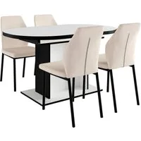 OTTO home Essgruppe Basel, Tischgruppe mit 4 Stühlen, Esstisch ausziehbar 140 - 180 cm, (Set, 5-tlg., Otto's DAUERTIEFPREIS), BESTSELLER, Sitzgruppe, Tisch, Stühle, ovale Tischplatte, Säulentisch