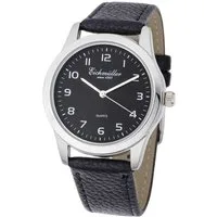 Eichmüller Quarzuhr Herrenuhr, klassisches Design, schwarzes Zifferblatt, RE1001, Lederarmband, 39 mm, präzises Quarzwerk, alltagstauglich