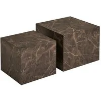 House Nordic Beistelltisch 2-teiliges Set PRAGUE, Braun, MDF, Marmoroptik, B 50 x H 40 x T 50 cm, B 40 x H 36 x T 40 cm