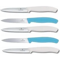Victorinox Gemüsemesser Gemüsemesser Set 10 cm Klingenlänge, 5-teilig, rostfreier Edelstahl, Karibikblau und weiß, ergonomischer Griff, ideal für Küche und Camping