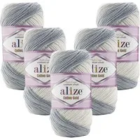 Alize 5 x ALIZE Cotton Gold Batik Häkelwolle, 330 m, Farbverlauf,Stickgarn, 100% Baumwolle
