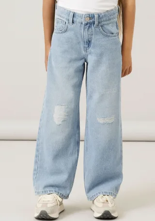Name It 5-Pocket-Jeans "NKFROSE für Mädchen mit Destroyed-Effekt und hohem Bund" normal, Denim, Abriebeffekte, Reißverschluss