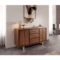 DELIFE Sideboard Live-Edge, Akazie Braun 147 cm 2 Türen 3 Schübe Baumkante Sideboard