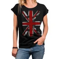 MAKAYA Print-Shirt Damen Top mit Union Jack Fahne - UK Flagge Großbritannien England (Vintage Aufdruck, schwarz, blau, grau) große Größen