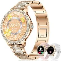 fitonyo Telefonfunktion fitness tracking Damen's Luxury Diamond Anruffunktion Smartwatch (3,3 cm/1,32 Zoll, Android iOS), mit Menstruationszyklus SpO2 Pulsmesser Schlafmonitor,19 Sportmodi Uhr