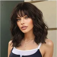 LuxusKollektion Kostüm-Perücke Perücke Damen Pony Bob Locken Schulterlänge braun Dunkelbraun