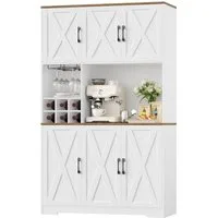HOMECHO Küchenbuffet Küchenschrank mit Arbeitsplatte Buffetschrank mit 6 Türen Flaschenhalter und Glashalter 180x106x37cm
