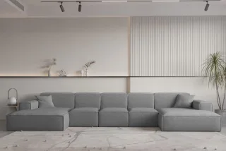 Wohnlandschaft U-Form CELES PREMIUM XL in Stoff Ascot Bukla Grau