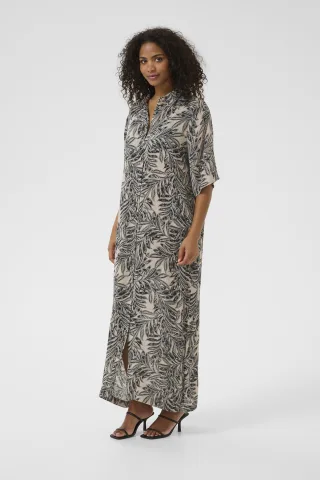 Kleid Loose fit Feather Gray Leaf Print beige