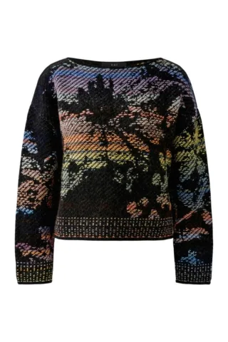 Oui - Strickpullover mit Muster schwarz - Gr. - 34