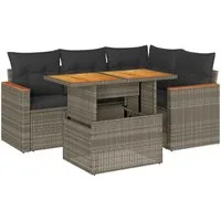 vidaXL Gartenlounge-Set 5-tlg. Garten-Sofagarnitur mit Kissen Grau Poly Rattan, (1-tlg)
