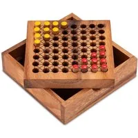 LOGOPLAY Spiel Halma Reisevariante Gelb Rot, Gesellschaftsspiel, Halma Reisespiel klassisches Strategiespiel im Mini-Holzkasten für 2