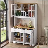 Odikalo Küchenbuffet Küchenschrank Hochschrank Sideboard mit Weinregal (Sideboard, Hochschrank in weißer Holzmaserung, 94,5 x 30 x 175,5 cm, für Wohn- und Esszimmer)