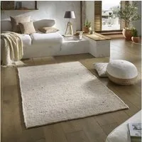 TaraCarpet Wollteppich TaraCarpet Handwebteppich Malmoe, rechteckig, Höhe: 10 mm, Schurwolle Webteppich beige meliert Wohnzimmer Schlafzimmer 070x130