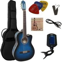MSA Akustikgitarre Konzertgitarre mit EQ und Cutaway, Gitarre im Set mit Tasche, Band, Pleks, Stimmmgerät und Kabel