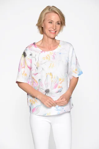 CLARINA - Rdh.-Bluse,1/2 Arm,Alloverdruc pfirsich combo - Gr. - 44