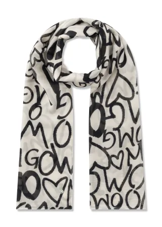 Schal aus feiner Modal-Baumwollmischung mit OMG-Schriftzug weiß - Gr. - one size