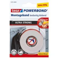 tesa Doppelklebeband POWERBOND Ultra Strong Doppelseitiges Klebeband (Packung, 1-St) extra stark klebend - 1,5 m : 19 mm
