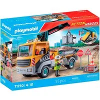 Playmobil® Baustellen-LKW mit Kran (71750), Playmobil Action Heroes Konstruktions-Spielset, (55 St)
