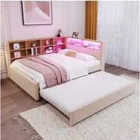 REDOM Kinderbett Doppelbett Stauraumbett Gästebett (Daybett Tagesbett Schlafsofa mit Ausziehbett 90x190 cm, USB-Steckdosen und viel Stauraum, Geeignet für kleine Apartments, 140x200 cm), ohne Matratze