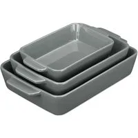 relaxdays Auflaufform 3-tlg. Keramik Auflaufform Set grau, Keramik