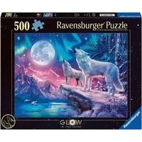 Ravensburger Puzzle Glow in the Dark, Wolf im Nordlicht, 500 Puzzleteile, Made in Germany