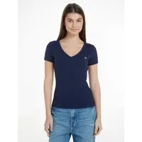 Tommy Jeans Kurzarmshirt TJW SLIM ESSENTIAL RIB V SHORT SLEEVE mit gerippter Struktur, V-Ausschnitt, Slim Fit