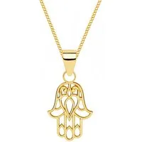 Goldene Hufeisen Kette mit Anhänger Hamsa Fatima Hand Halskette, 925 Echtsilber vergoldet, 925 Sterling Silber Goldschmuck für Damen