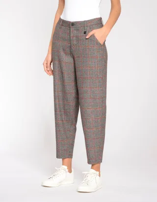 GANG Damen Hosen 94ANTONIA CROPPED - balloon fit Hose grey/orange glencheck