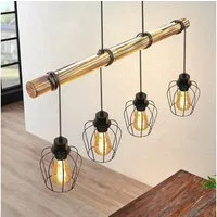 ZMH Pendelleuchte Esszimmer Retro 4 Flammig 190CM Pendellampe höhenverstellbar Hotel, Einfache Installation, ohne Leuchtmittel, Vintage Pendelleuchte aus Holz in industriell-Stil