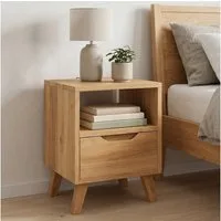 skølm Nachtschrank Kólga aus Massivholz Eiche (natur, geölte Oberfläche, 1-St) Nachtschrank mit Schublade und Ablagefach, Nachtkommode 40x40x55 cm